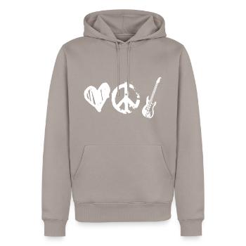 Peace, Love, and Music - Men’s Premium Organic Hoodie - taupe - Front - Nico (187cm)