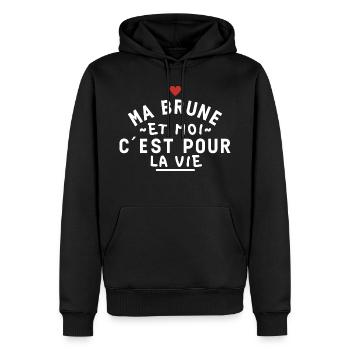 Ma brune et moi c'est pour la vie - Sweat à capuche Premium bio Homme - noir - Devant - Nico (187cm)
