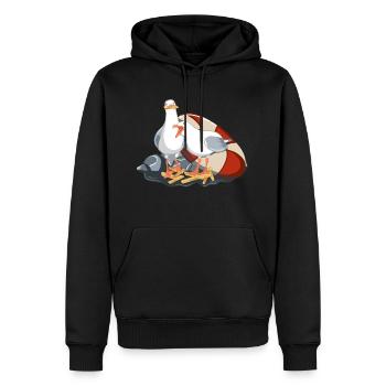 Mouettes rieuses avec frites - Sweat à capuche Premium bio Homme - noir - Devant - Nico (187cm)