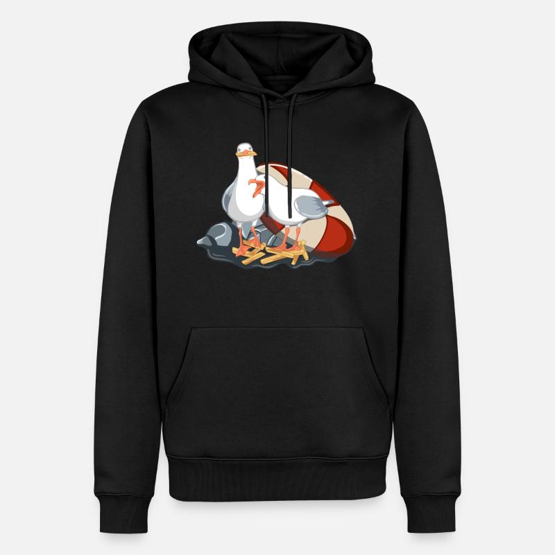 Lachende Seemöwen mit Pommes - Männer Premium Bio Hoodie - Schwarz