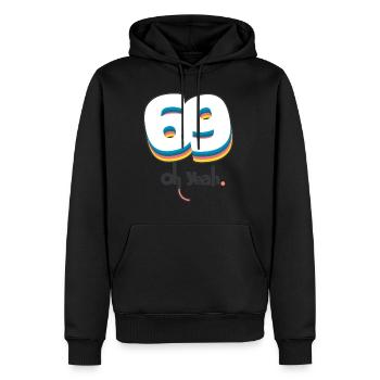 69 oh yeah - Männer Premium Bio Hoodie - Schwarz - Vorne - Nico (187cm)