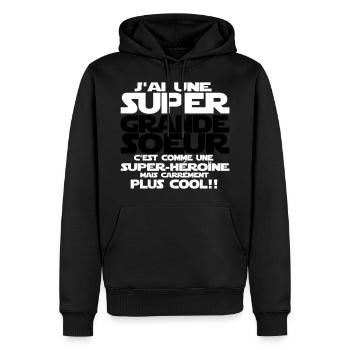 j'ai une super grande sœur - Sweat à capuche Premium bio Homme - noir - Devant - Nico (187cm)