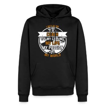 Trainer from passion - Men’s Premium Organic Hoodie - black - Front - Nico (187cm)
