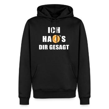Bitcoin Logo - Ich hab's dir gesagt - Männer Premium Bio Hoodie - Schwarz - Vorne - Nico (187cm)