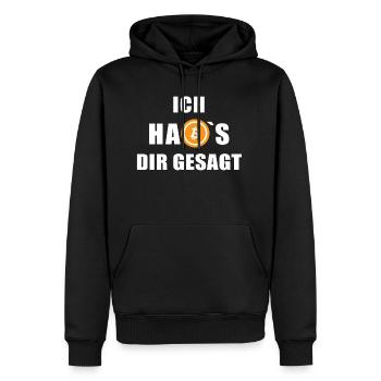 Bitcoin Logo - Ich hab's dir gesagt - Männer Premium Bio Hoodie - Schwarz - Vorne - Nico (187cm)