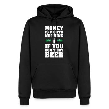 PAROLES DE BIÈRE DRÔLE DE L'ARGENT WORTH BEER RIEN - Sweat à capuche Premium bio Homme - noir - Devant - Nico (187cm)