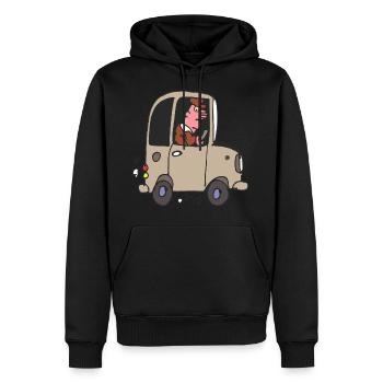 Caricature de conducteur de voiture - Sweat à capuche Premium bio Homme - noir - Devant - Nico (187cm)