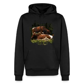 Pinzgauer Rind Vieh auf der Alm - Männer Premium Bio Hoodie - Schwarz - Vorne - Nico (187cm)