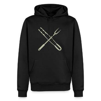 Pinces à griller et fourche à viande - Sweat à capuche Premium bio Homme - noir - Devant - Nico (187cm)