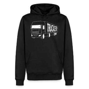 Trucker - Männer Premium Bio Hoodie - Schwarz - Vorne - Nico (187cm)