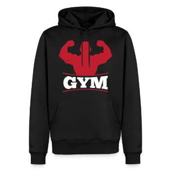 GYM - Männer Premium Bio Hoodie - Schwarz - Vorne - Nico (187cm)