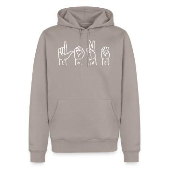Sign language love - Men’s Premium Organic Hoodie - taupe - Front - Nico (187cm)