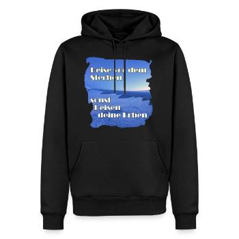 Reise vor dem Sterben, sonst reisen deine Erben - Männer Premium Bio Hoodie - Schwarz - Vorne - Nico (187cm)