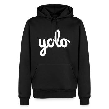 Yolo - Männer Premium Bio Hoodie - Schwarz - Vorne - Nico (187cm)