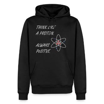 Proton - Soyez positif - Sweat à capuche Premium bio Homme - noir - Devant - Nico (187cm)