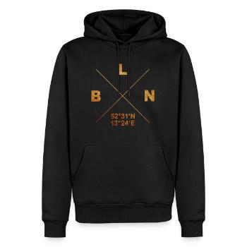 Berlin Koordinaten Design BLN Geschenk Heimat Kiez - Männer Premium Bio Hoodie - Schwarz - Vorne - Nico (187cm)