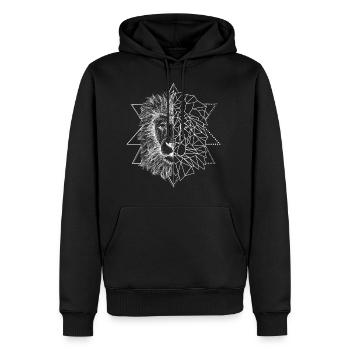 Weißer Tattoo inspirierter Löwe | Low Poly Art - Männer Premium Bio Hoodie - Schwarz - Vorne - Nico (187cm)