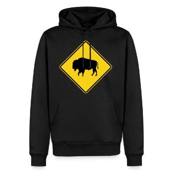 Bison Warnschild - Männer Premium Bio Hoodie - Schwarz - Vorne - Nico (187cm)