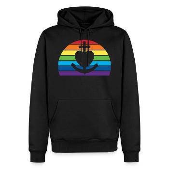 Foi Amour Espérance, Arc-en-ciel retro sunset - Sweat à capuche Premium bio Homme - noir - Devant - Nico (187cm)