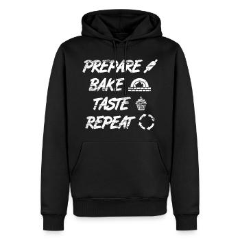 Vorbereiten Backen Probieren Wiederholen - Männer Premium Bio Hoodie - Schwarz - Vorne - Nico (187cm)