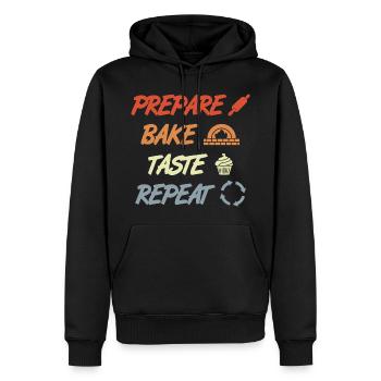 Prepare Bake Taste Repeat - Männer Premium Bio Hoodie - Schwarz - Vorne - Nico (187cm)