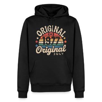 Originaler Retro-Vintage-Geburtstag im Juli 1977 - Männer Premium Bio Hoodie - Schwarz - Vorne - Nico (187cm)