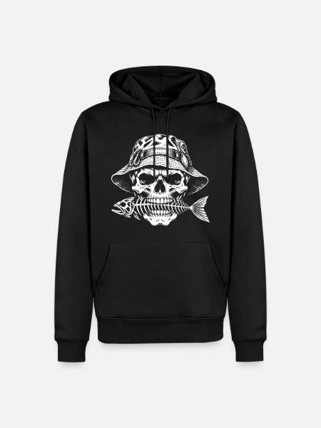 Angler Skull mit Fischskelett - Männer Premium Bio Hoodie - Schwarz