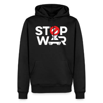 Stop War - Männer Premium Bio Hoodie - Schwarz - Vorne - Nico (187cm)