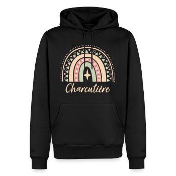 Cadeau Charcutière. Boho Rainbow charcutière. - Sweat à capuche Premium bio Homme - noir - Devant - Nico (187cm)