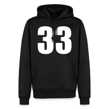 33 - Männer Premium Bio Hoodie - Schwarz - Vorne - Nico (187cm)