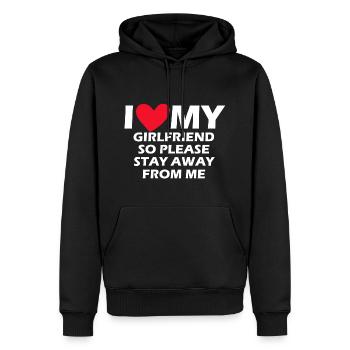 I Love My Girlfriend So Please Stay Away From Me - Men’s Premium Organic Hoodie - black - Front - Nico (187cm)