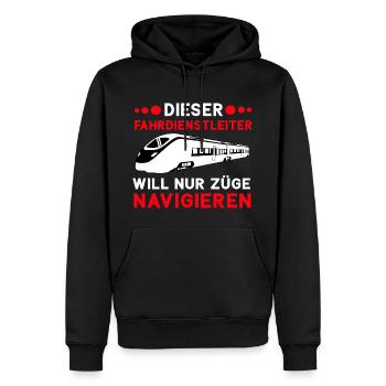 Fahrdienstleiter und Eisenbahner witzig Beruf - Männer Premium Bio Hoodie - Schwarz - Vorne - Nico (187cm)