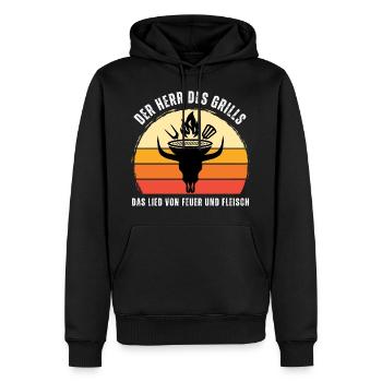 Der Herr des Grills. Grillen. BBQ. Fleisch. Sommer - Männer Premium Bio Hoodie - Schwarz - Vorne - Nico (187cm)