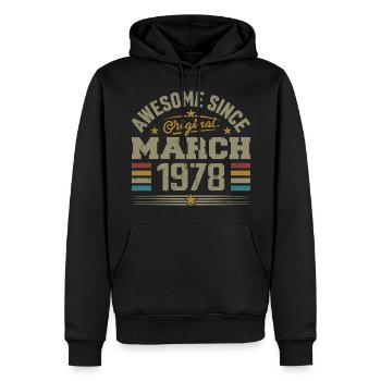 Mars 1978 Anniversaire Idée Cadeau Vintage 1978 - Sweat à capuche Premium bio Homme - noir - Devant - Nico (187cm)