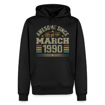 Mars 1990 Anniversaire Idée Cadeau Vintage 1990 - Sweat à capuche Premium bio Homme - noir - Devant - Nico (187cm)