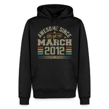Mars 2012 Anniversaire Idée Cadeau Vintage 2012 - Sweat à capuche Premium bio Homme - noir - Devant - Nico (187cm)