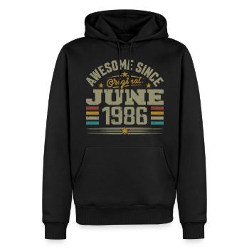Juin 1986 Cadeau D’anniversaire Juin 1986 Juin - Sweat à capuche Premium bio Homme - noir - Devant - Nico (187cm)