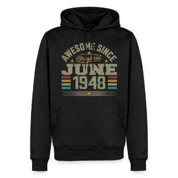 Juin 1948 Cadeau D’anniversaire Juin 1948 Juin - Sweat à capuche Premium bio Homme - noir - Devant - Nico (187cm)