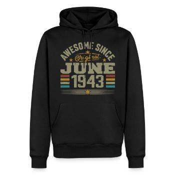Juin 1943 Cadeau D’anniversaire Juin 1943 Juin - Sweat à capuche Premium bio Homme - noir - Devant - Nico (187cm)