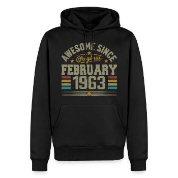 Février 1963 Cadeau 62e Anniversaire, Février 1963 - Sweat à capuche Premium bio Homme - noir - Devant - Nico (187cm)