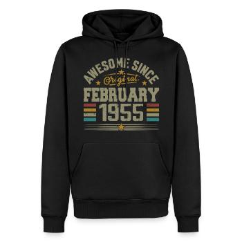 Février 1955 Cadeau 70e Anniversaire, Février 1955 - Sweat à capuche Premium bio Homme - noir - Devant - Nico (187cm)
