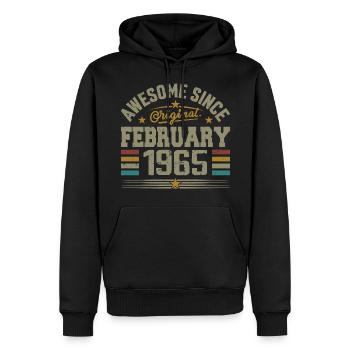 Février 1965 Cadeau 60e Anniversaire, Février 1965 - Sweat à capuche Premium bio Homme - noir - Devant - Nico (187cm)