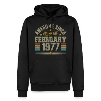 Février 1977 Cadeau 48e Anniversaire, Février 1977 - Sweat à capuche Premium bio Homme - noir - Devant - Nico (187cm)