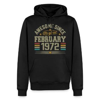 Février 1972 Cadeau 53e Anniversaire, Février 1972 - Sweat à capuche Premium bio Homme - noir - Devant - Nico (187cm)