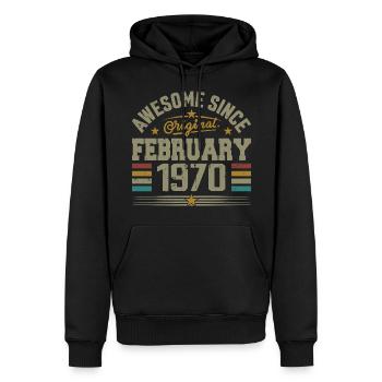 Février 1970 Cadeau 55e Anniversaire, Février 1970 - Sweat à capuche Premium bio Homme - noir - Devant - Nico (187cm)