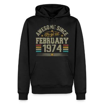 Februar 1974 Geschenk zum 51. Jubiläum, Februar 1974 - Männer Premium Bio Hoodie - Schwarz - Vorne - Nico (187cm)