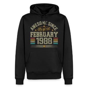 Février 1988 Cadeau 37e Anniversaire, Février 1988 - Sweat à capuche Premium bio Homme - noir - Devant - Nico (187cm)