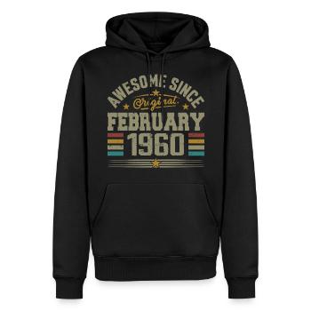 Février 1960 Cadeau 65e Anniversaire, Février 1960 - Sweat à capuche Premium bio Homme - noir - Devant - Nico (187cm)