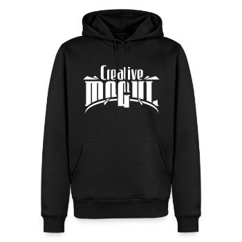 CREATIVE MOGUL DESIGN - Männer Premium Bio Hoodie - Schwarz - Vorne - Nico (187cm)