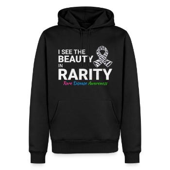 Sensibilisation aux maladies rares de la beauté dans la rareté - Sweat à capuche Premium bio Homme - noir - Devant - Nico (187cm)